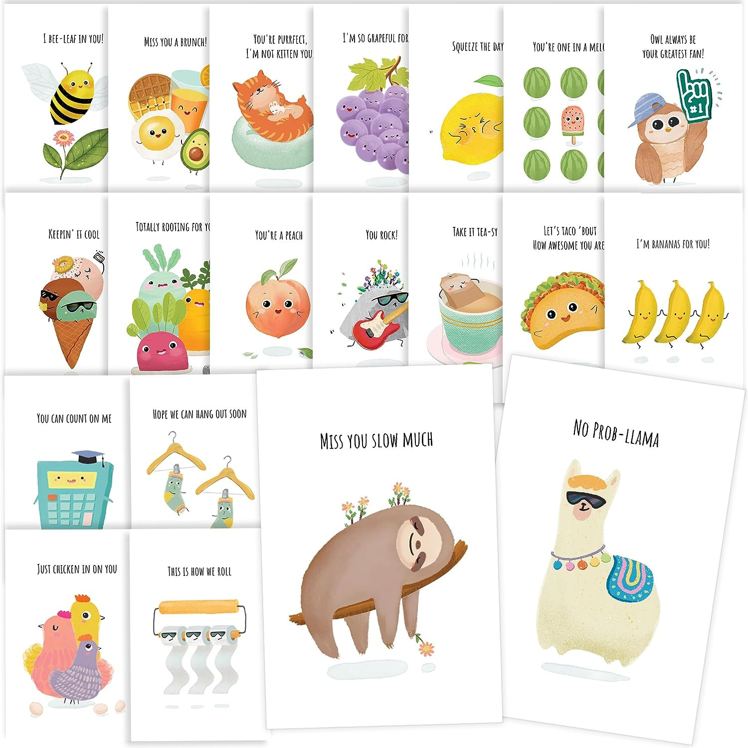 40 Funny Postcards Punny Puns – Bulk Thinking of You Postcard Pack for Friends,