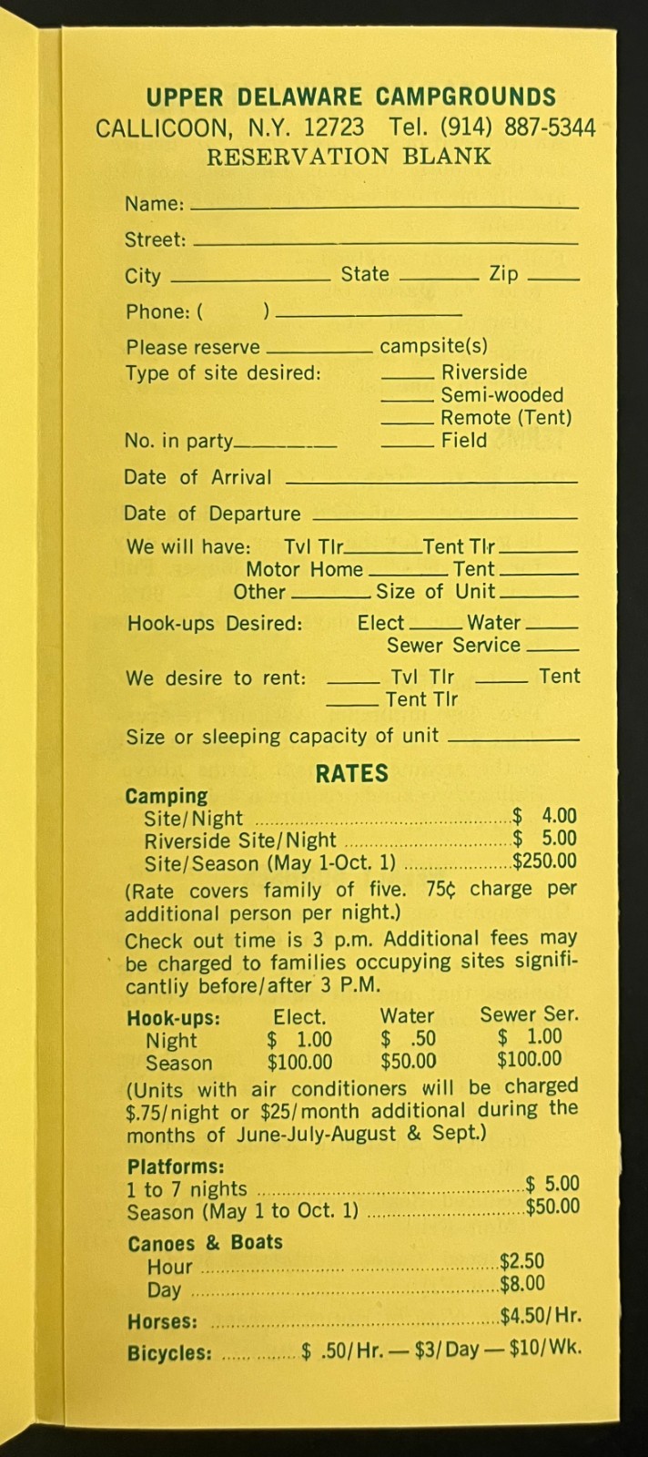 1972 Callicoon New York Upper Delaware Campgrounds Vintage NY Travel Brochure