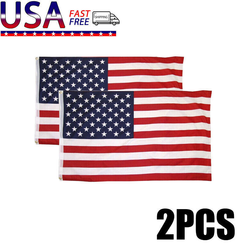 2PACKS 3′ x 5′ FT Polyester Stars Brass 2 Grommets USA US U.S. American Flag NEW