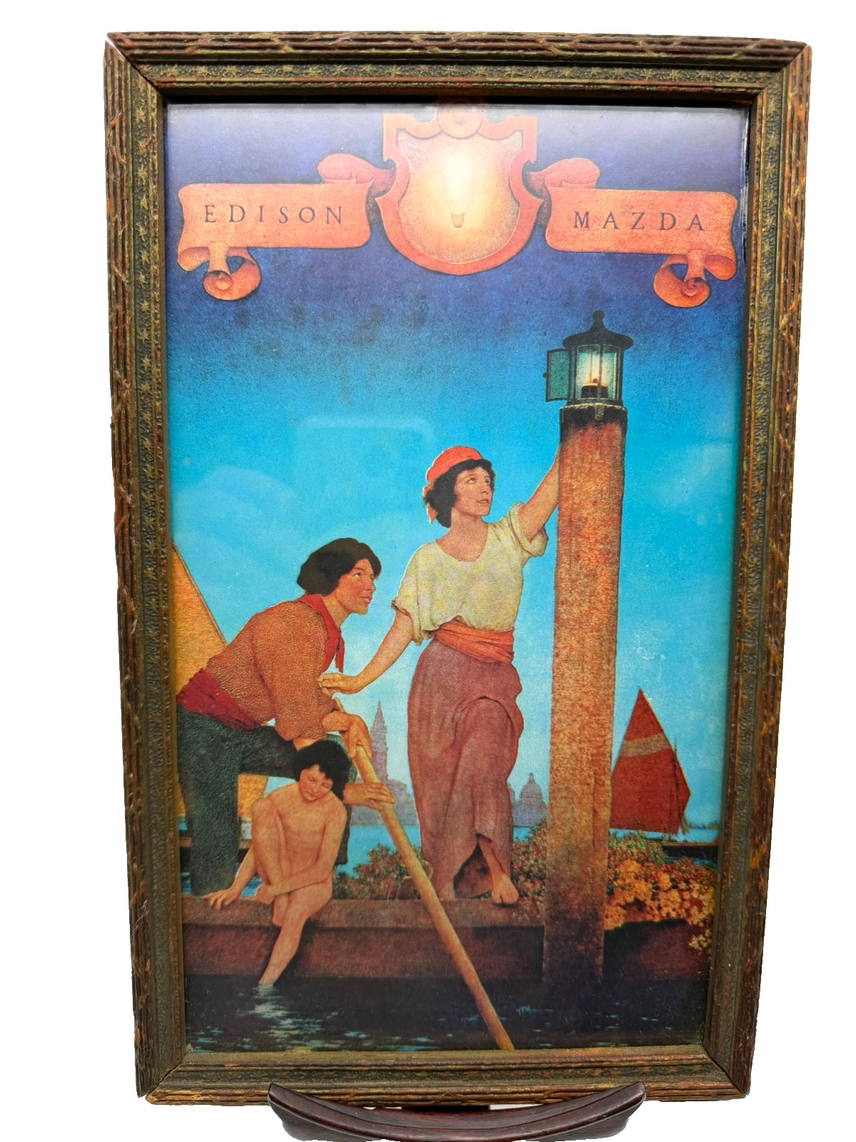 Edison Mazda Venetian Lamplighters Framed Lithograph Print Maxfield Parrish