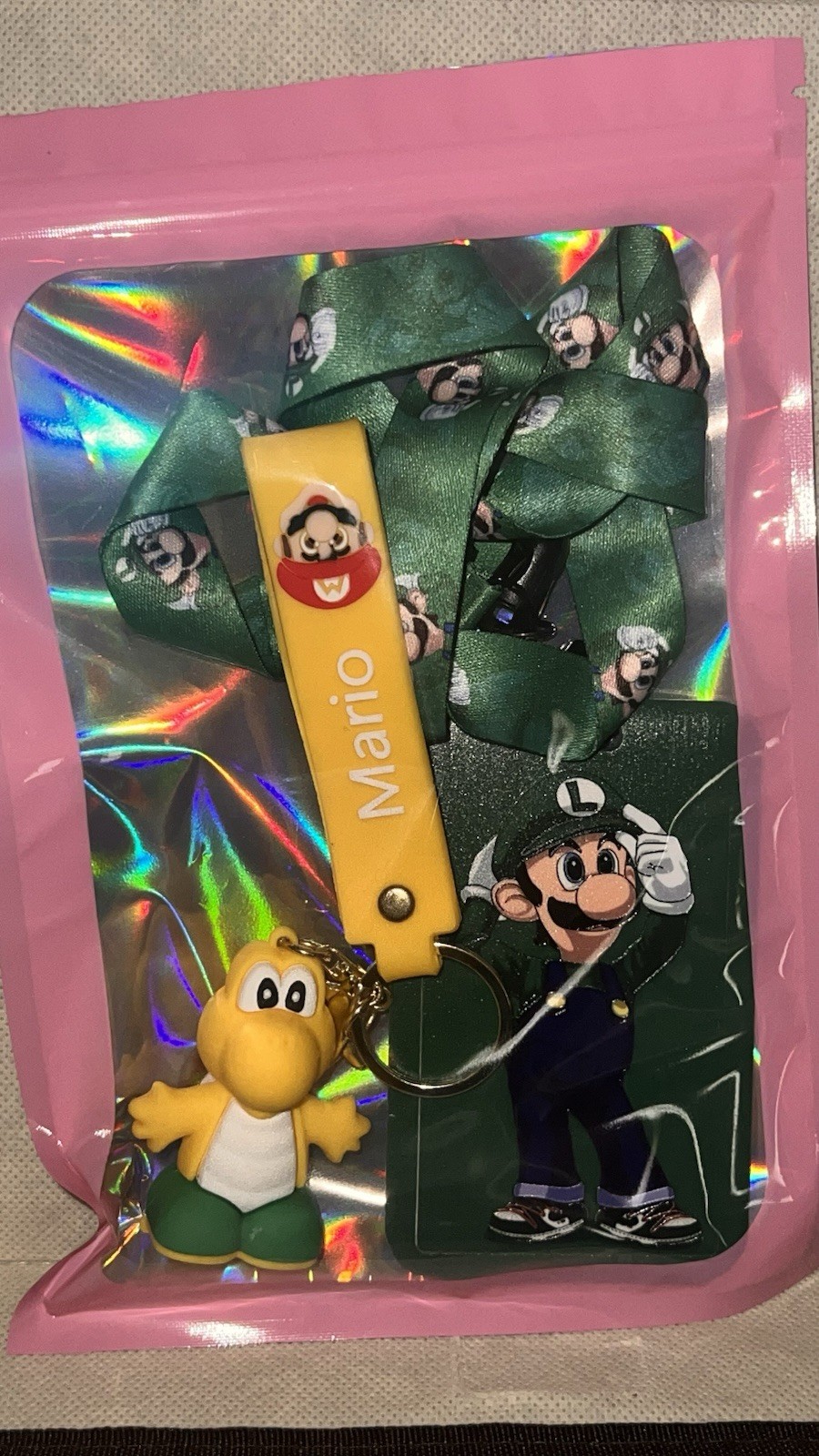 Super Mario Luigi Lanyard Keychain Set w/ Detachable Keyring & Koopa Figure