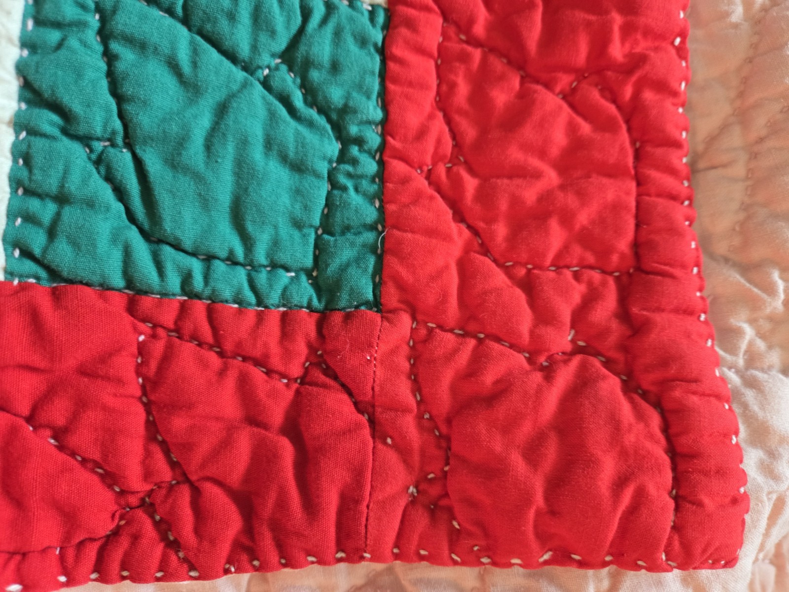 Handmade Dresden Plate Quilt Patchwork 72″ X 72″ Christmas