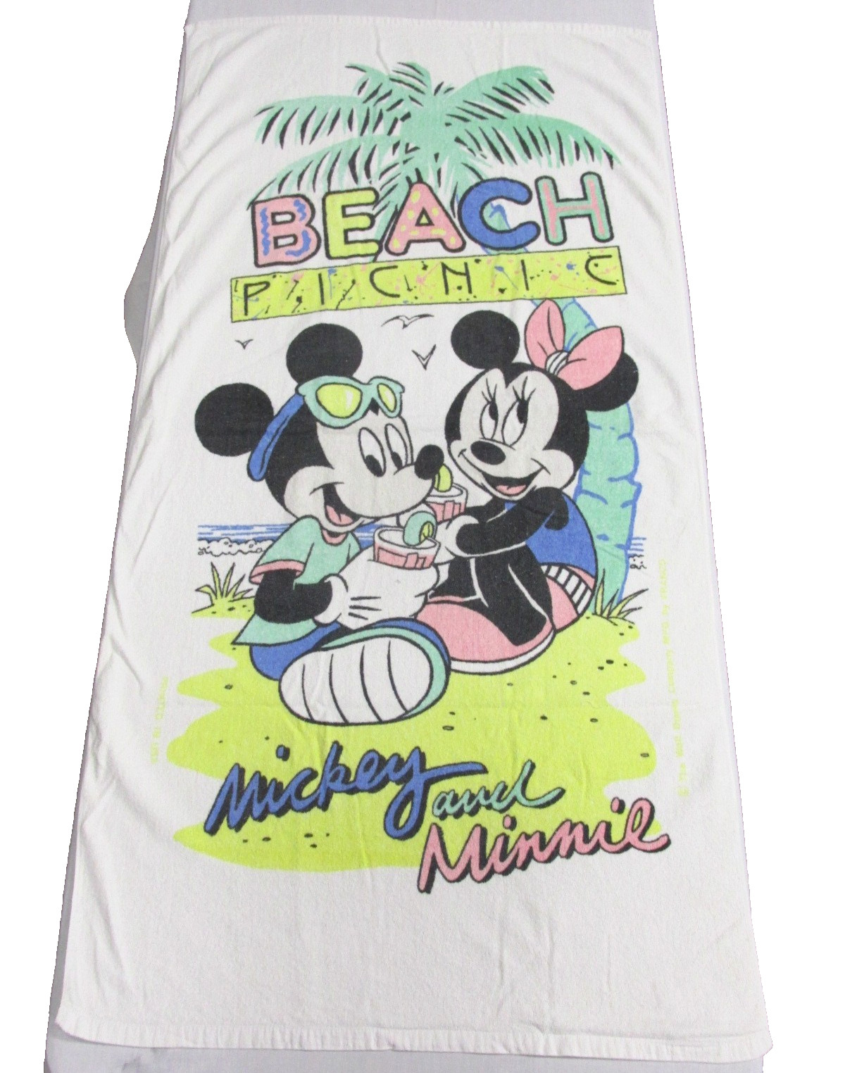 Vintage Beach Towel 90s Mickey Minnie Beach Picnic Disney Franco 100% Cotton