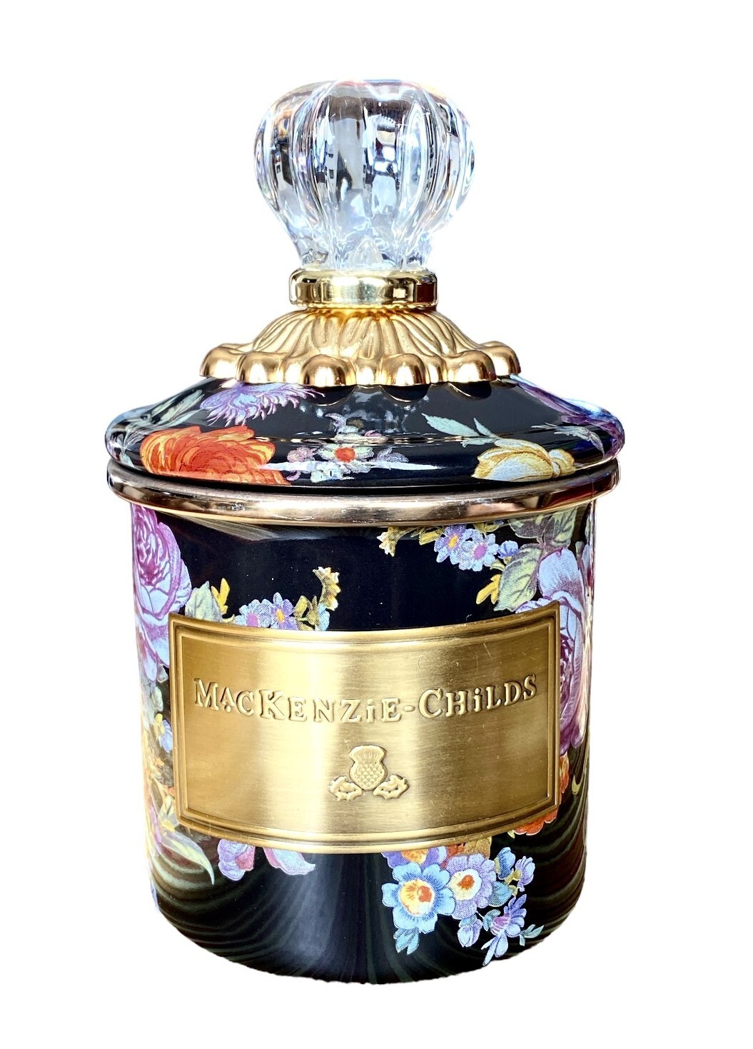 MacKenzie Black Flower Market Mini Canister Brand New
