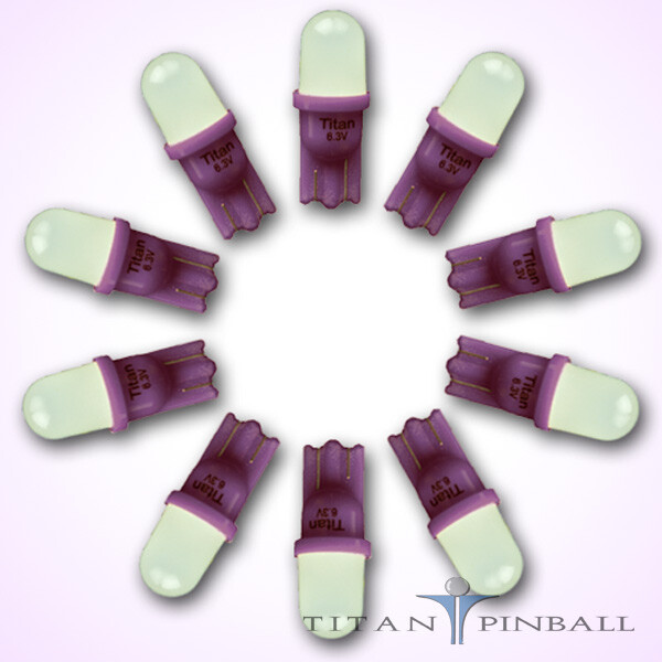 (10 Pack) – 6.3 Volt LED Bulb Frosted 555 Wedge Base (T10) Pinball – PURPLE