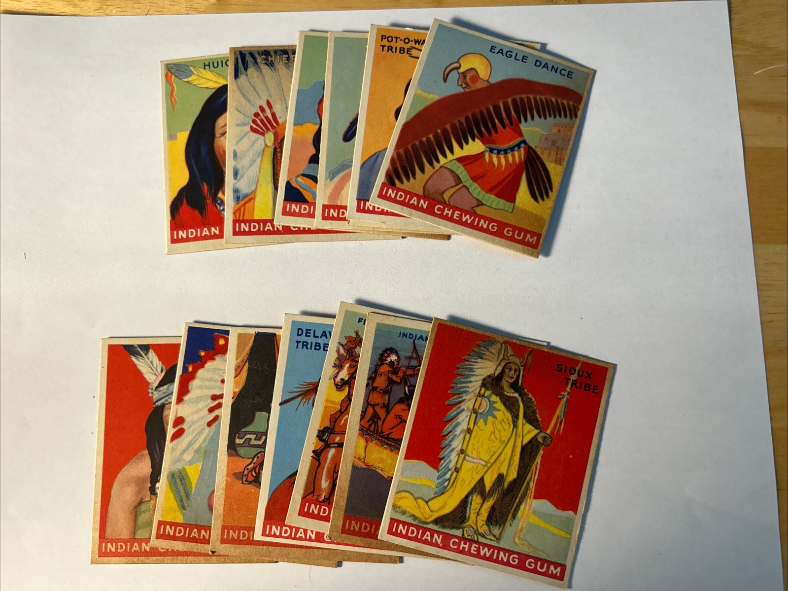 1947 Indian Gum Trading Cards Lot Of 14 In Good Condition.