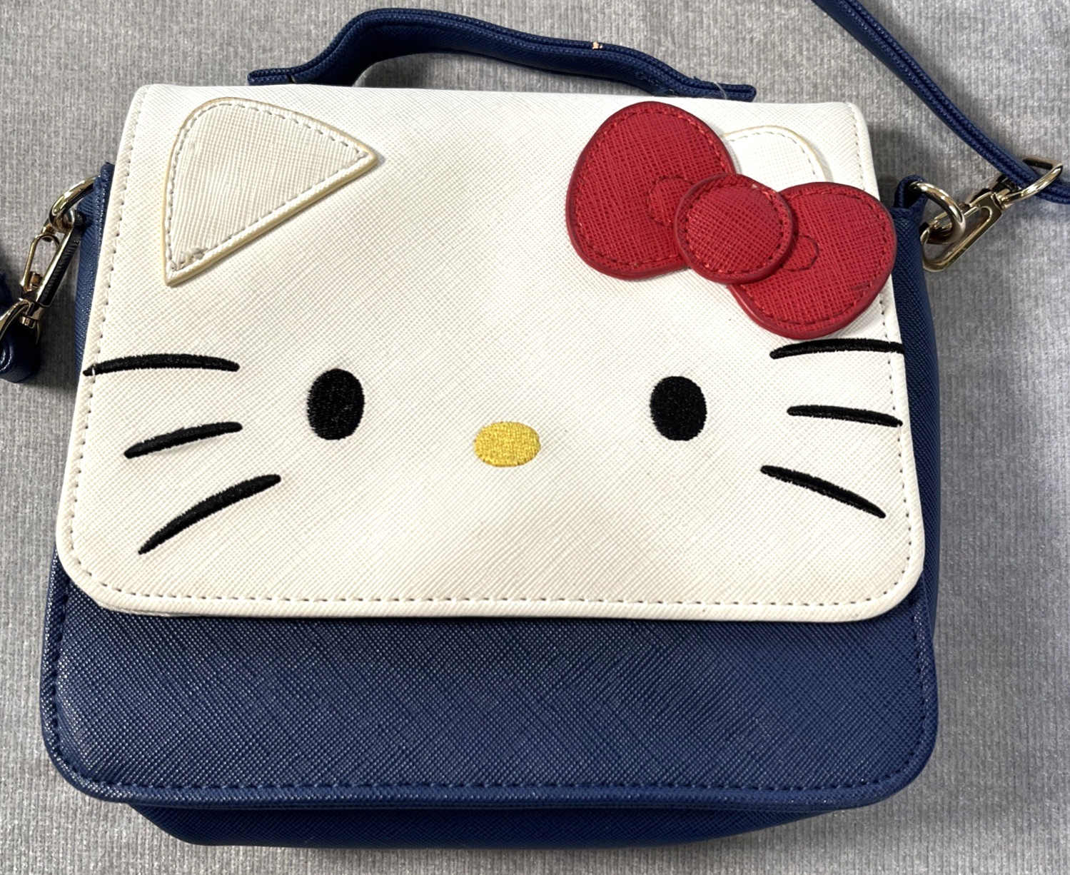 Hello Kitty Face Pochette Blue White Sanrio Shoulder Bag Japan Faux Leather