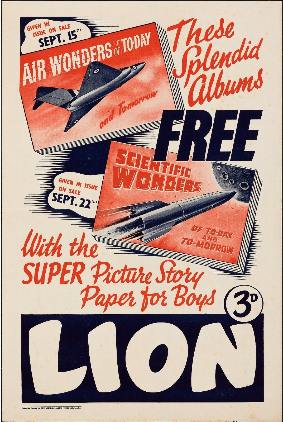 1950s Original Lion Comics Newstand Poster Amalgamated Press 20×30 Cult Sci-Fi