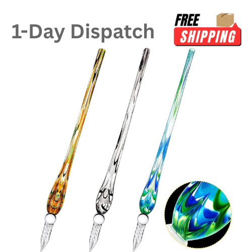 3 Pieces Handmade Glass Dip Pen High Borosilicate Crystal Calligraphy Pen