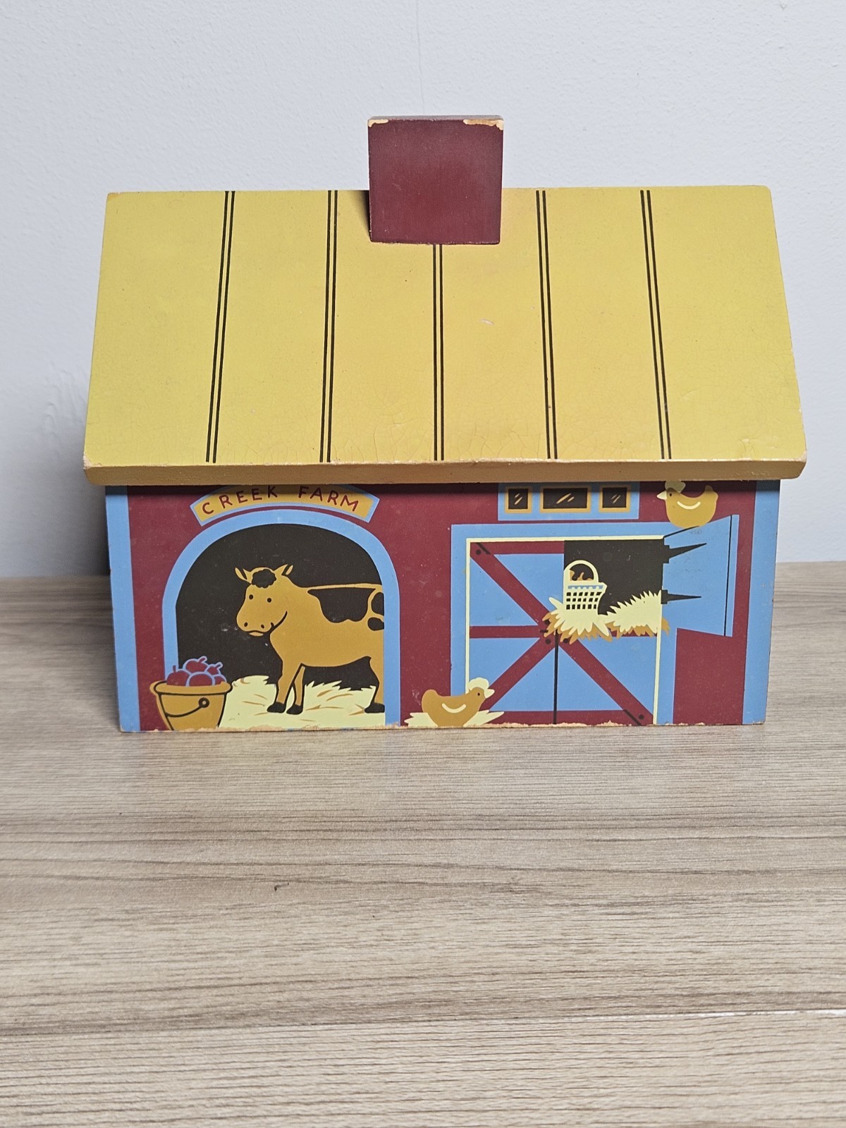 Morsan Designs Wooden Barn House Storage Box Folk Art Lift Off Lid Cottage Decor