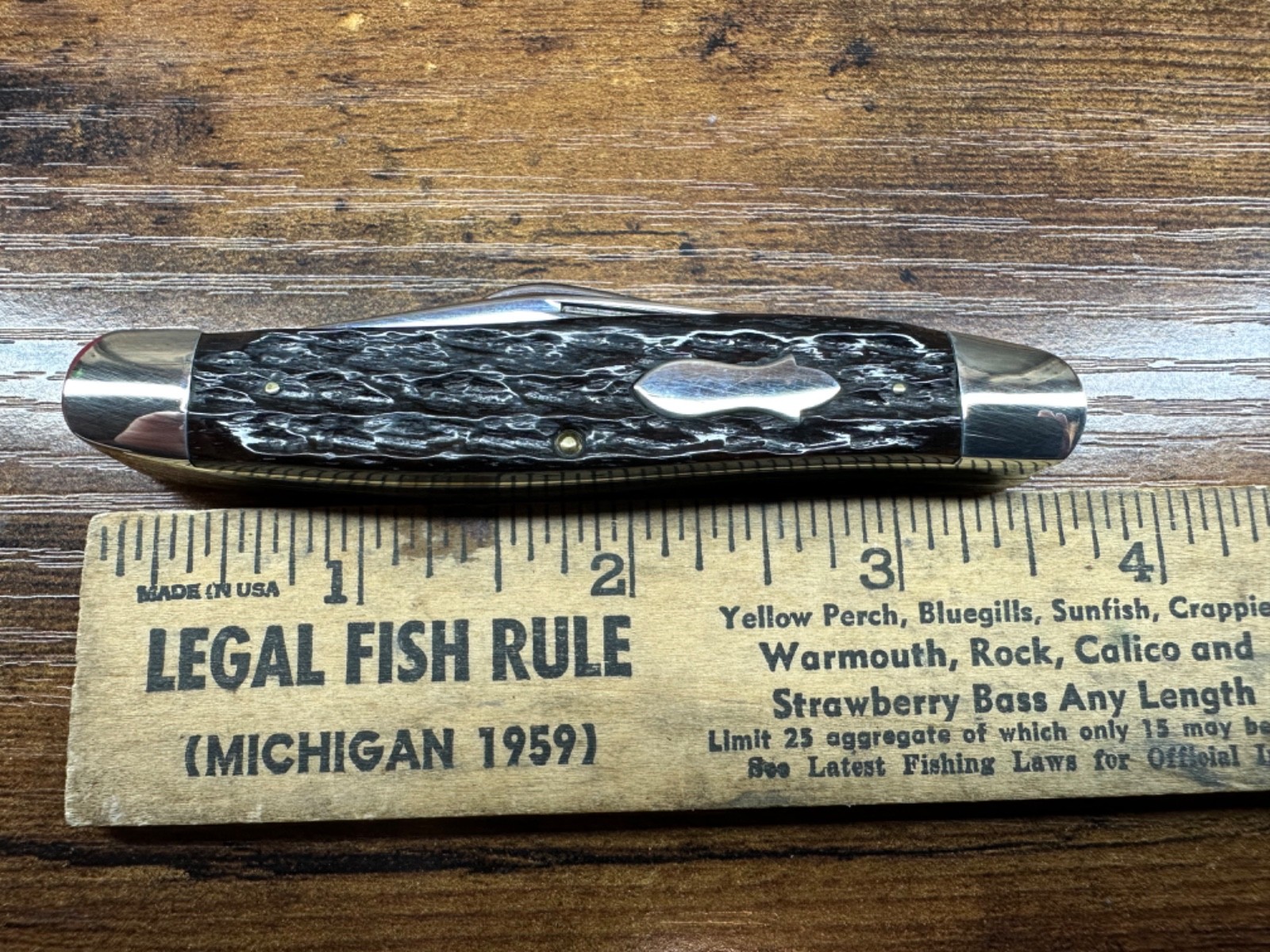 John Primble knife Dark Brown Bone Stockman 1987 India Steel Works