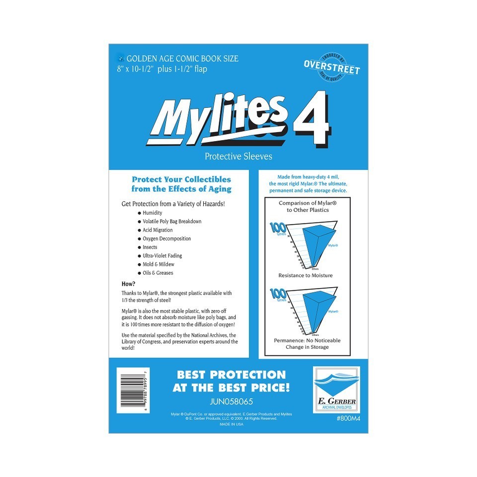50 Sleeves E Gerber MyLites4 Mylar 4 Mil Archival Bags Golden Age Comic Book