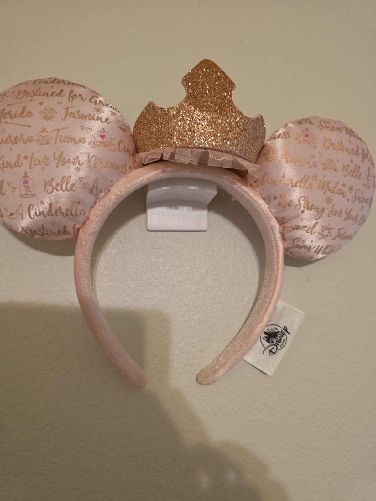 Disney Parks Minnie Ears Headband Dream Big Princess Pink Satin Gold Crown
