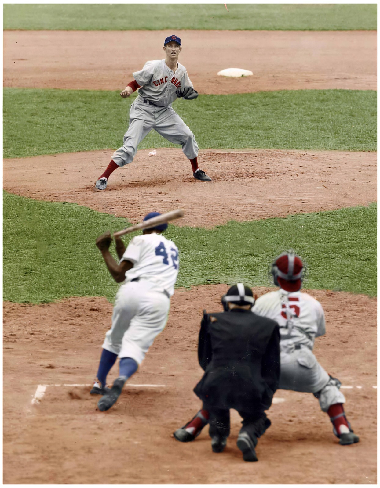 Jackie Robinson-hit vs Reds Colorized 8×10 Print-FREE SHIPPING
