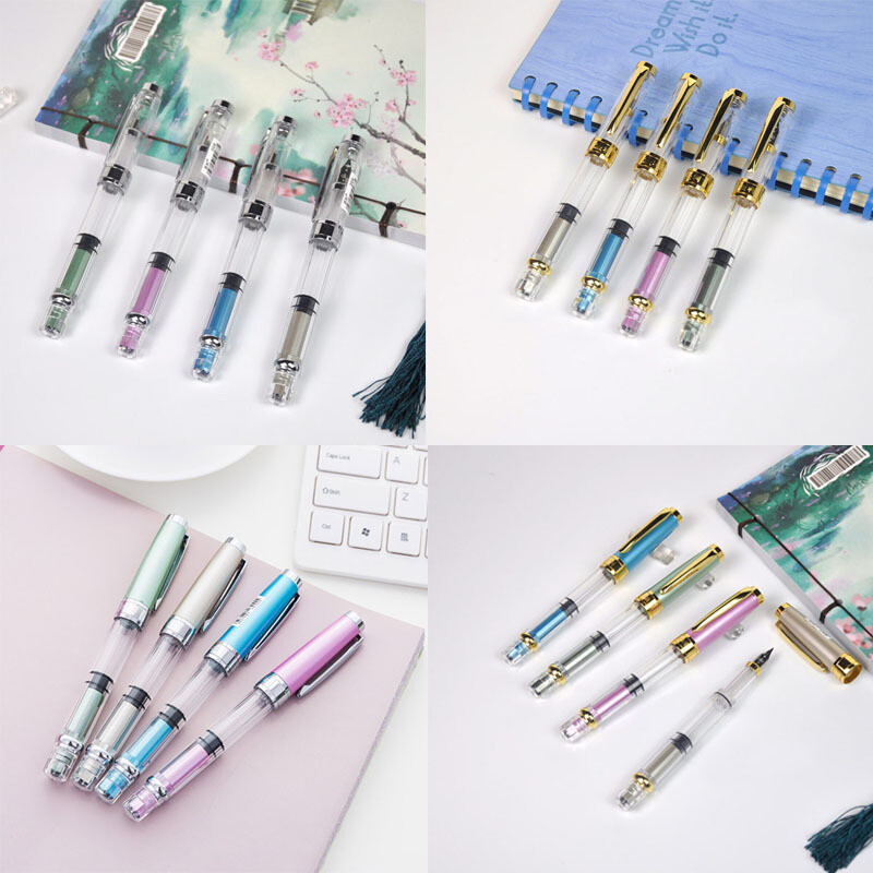 4Pcs/4 colors Wing Sung 3008 Piston Fountain Pen 0.38/0.5mm Nib Writing Gift #s4