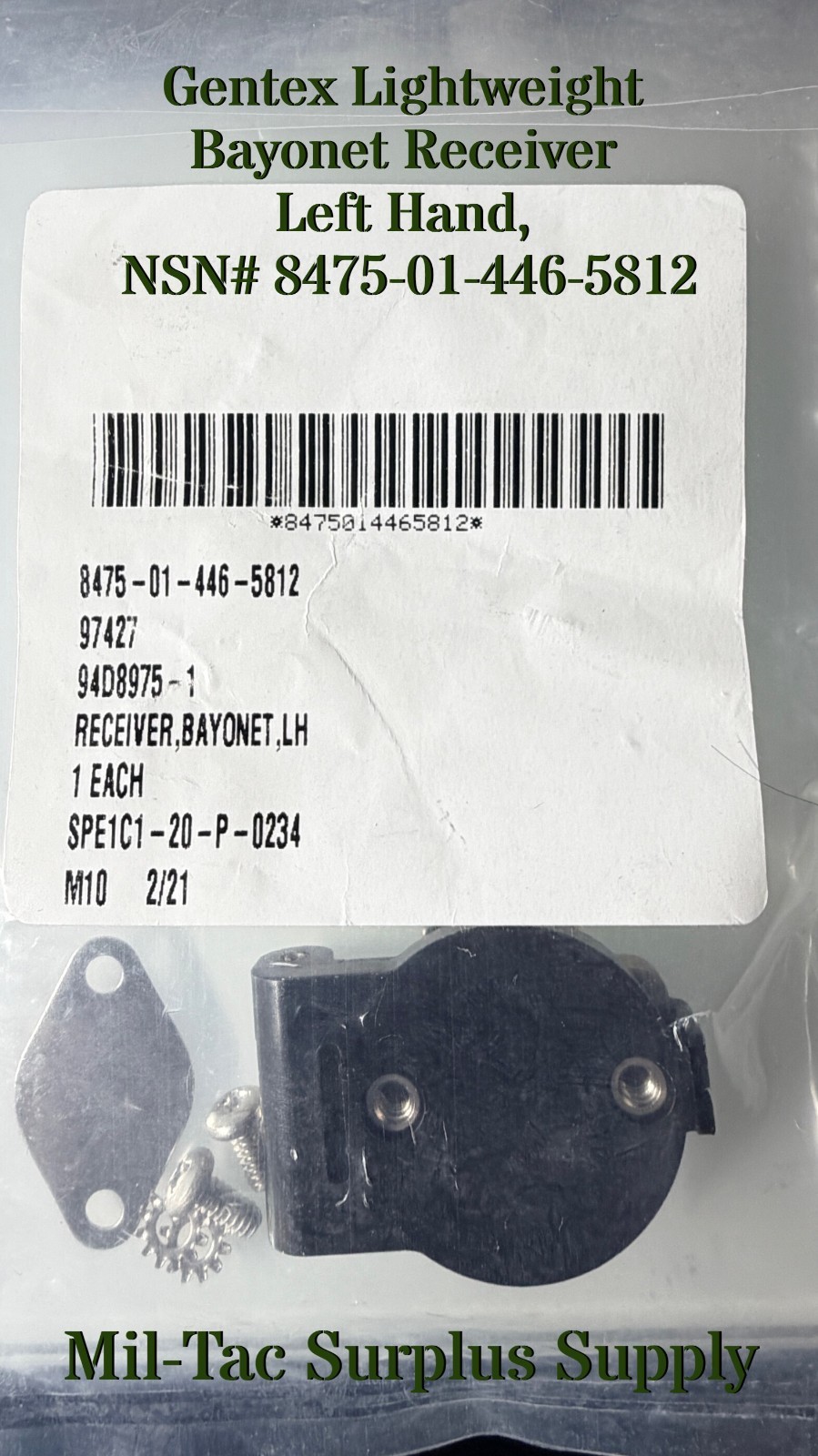 Gentex Lightweight Bayonet Receiver – Left Hand, NSN# 8475-01-446-5812