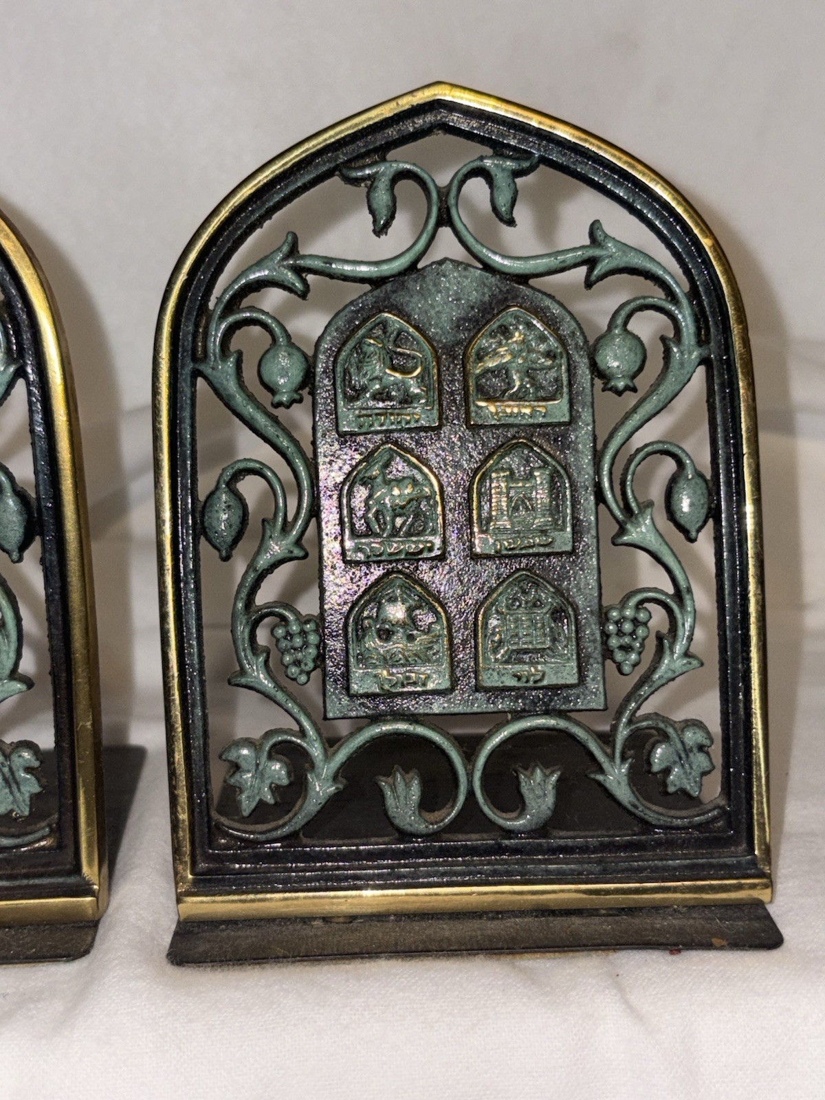 Vintage Solid Brass Oppenheim 12 Tribes With Grapes Vines Book Holders Bookends