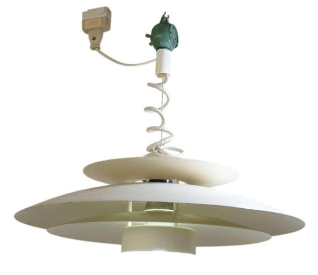 1980s HORN Steel Pendant Lamp Diameter 17.7in Made in Denmark