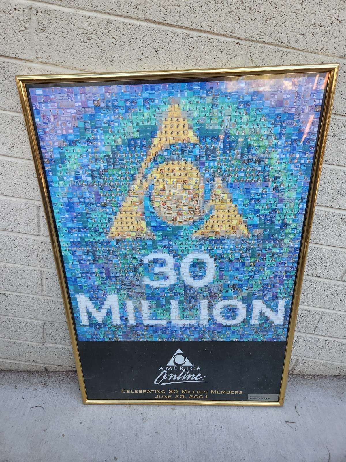 AOL 30 Million Member Commemorative y2k era Poster – GOLD TONE NICE METAL FRAME.