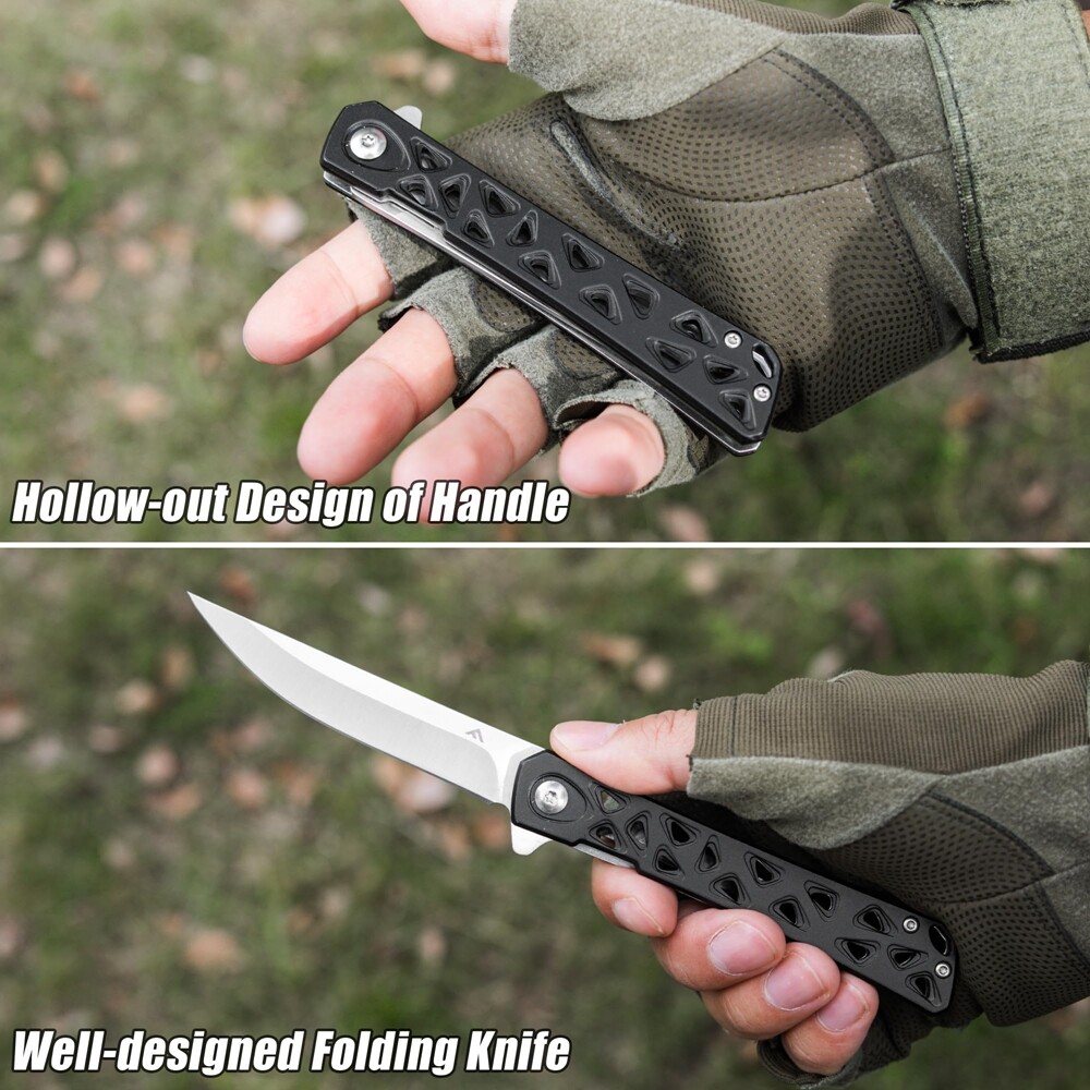 FLISSA 4.5″ Folding Pocket Knife Camping Tactical Pocket Knife Hollow-out Handle