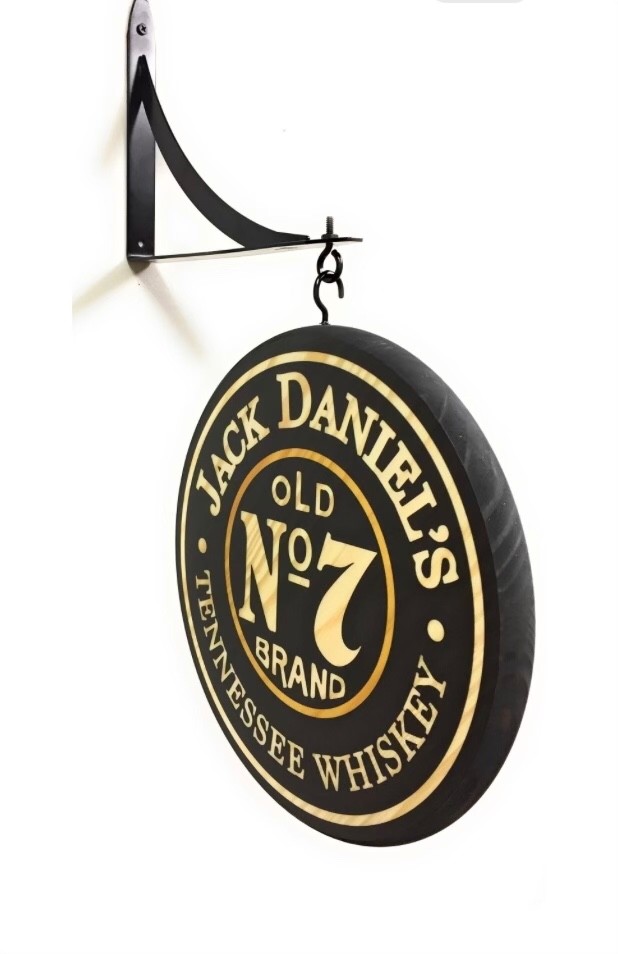Jack Daniels Double Sided 12″ Solid Wood Pub Sign with Black 10″ hanging bracket