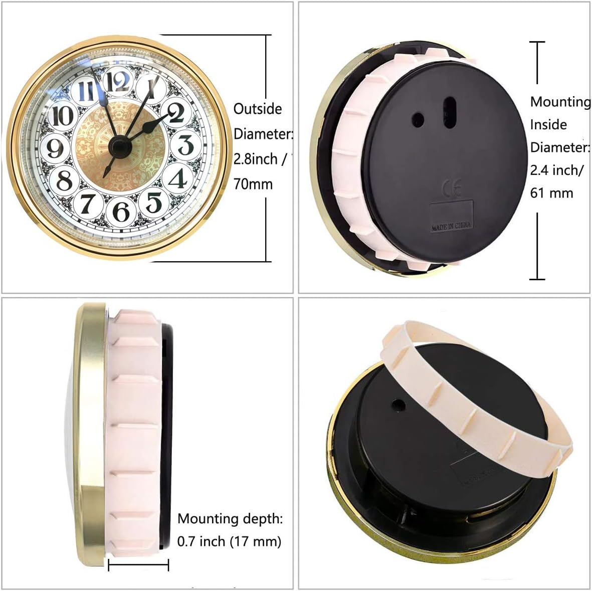 Mini Quartz Clock Insert 2.8 Inch (70 mm) Round Quartz Movement Miniature Clock
