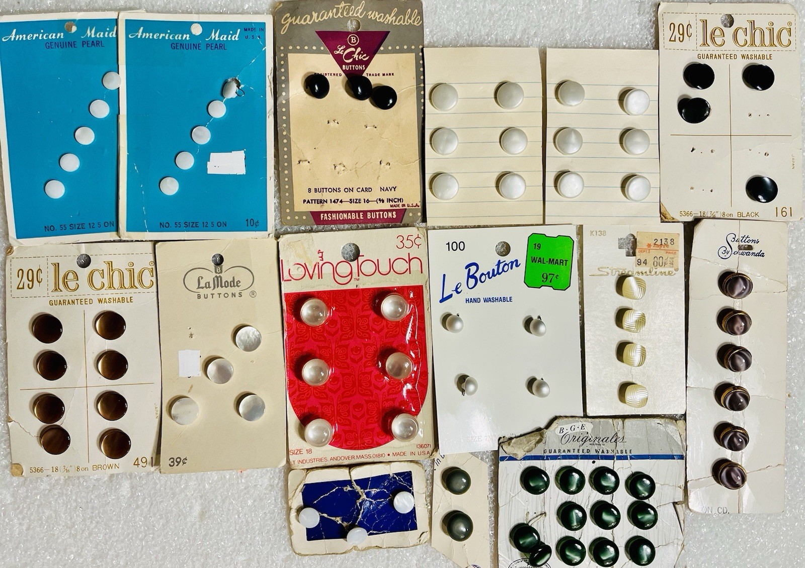 Lot of 78 Vintage New on Card Multicolor Small Shank Buttons Big Variety NOS