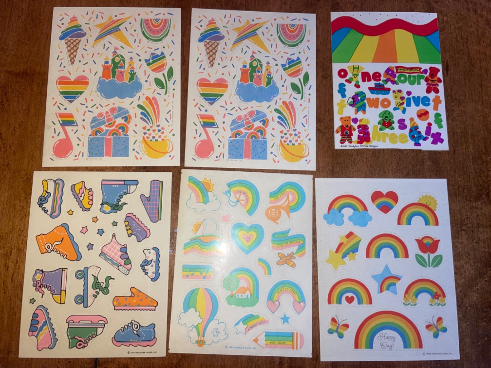 Vintage 80s SandyLion Hallmark Sticker Sheets Rainbow Ice Cream Rare Lot of 6