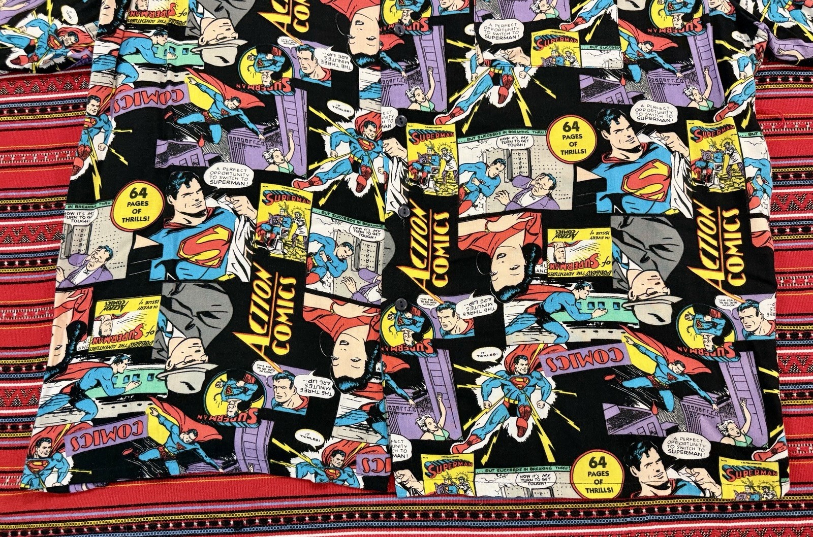 Warner Bros Studio Store Superman Aloha Camp Shirt Men’s XXL Rayon Comic Print