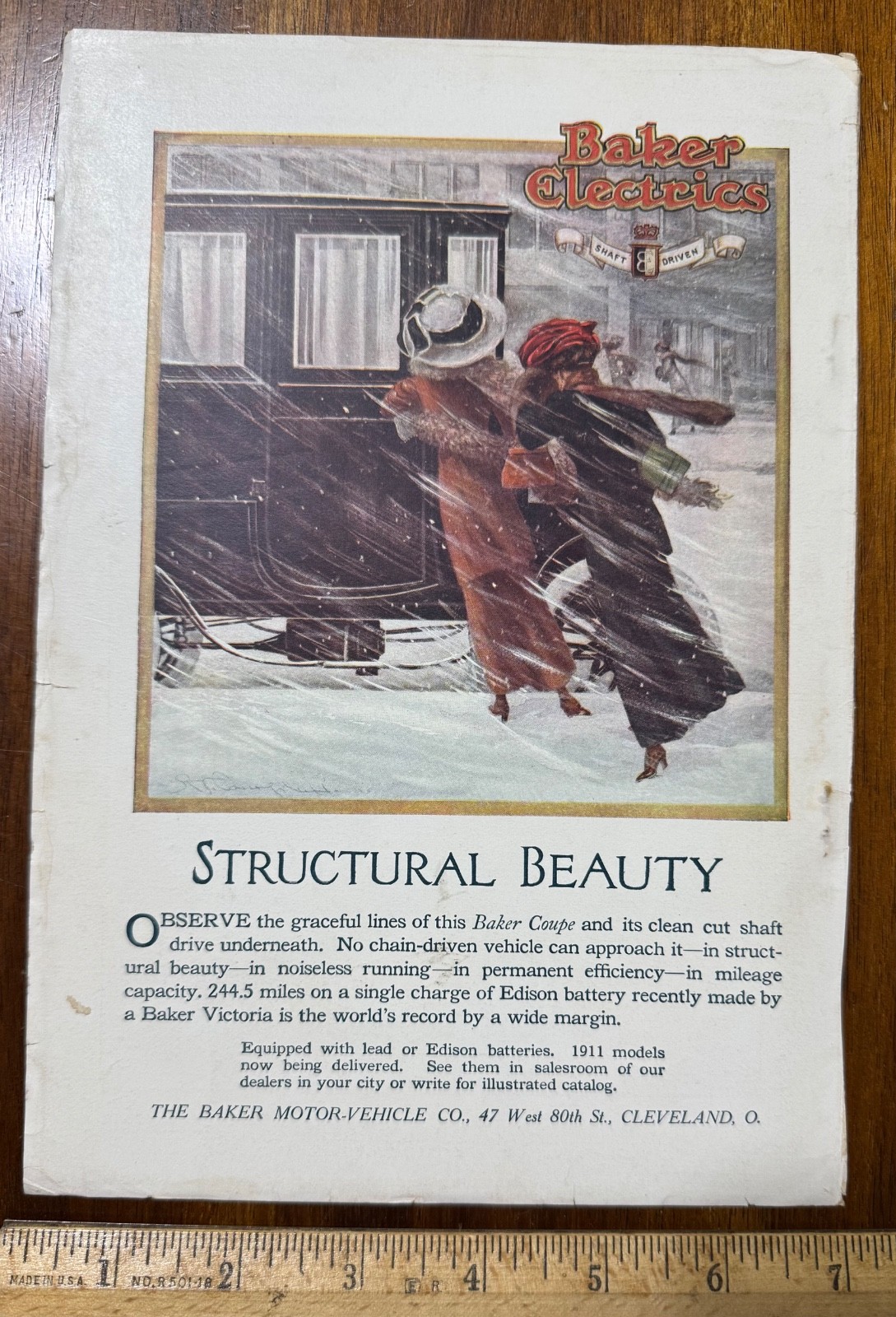 Antique magazine ad Baker Motoro Vehicle Electric Car Winter Scene