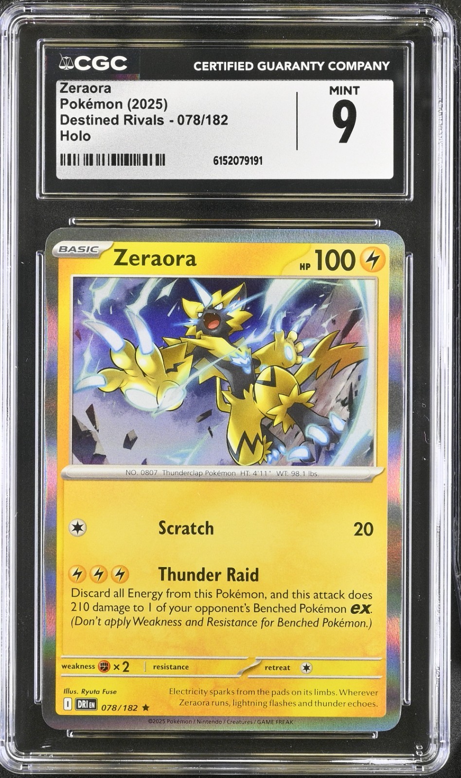 078/182 ZERAORA RARE HOLO DESTINED RIVALS POKEMON CARD CGC 9