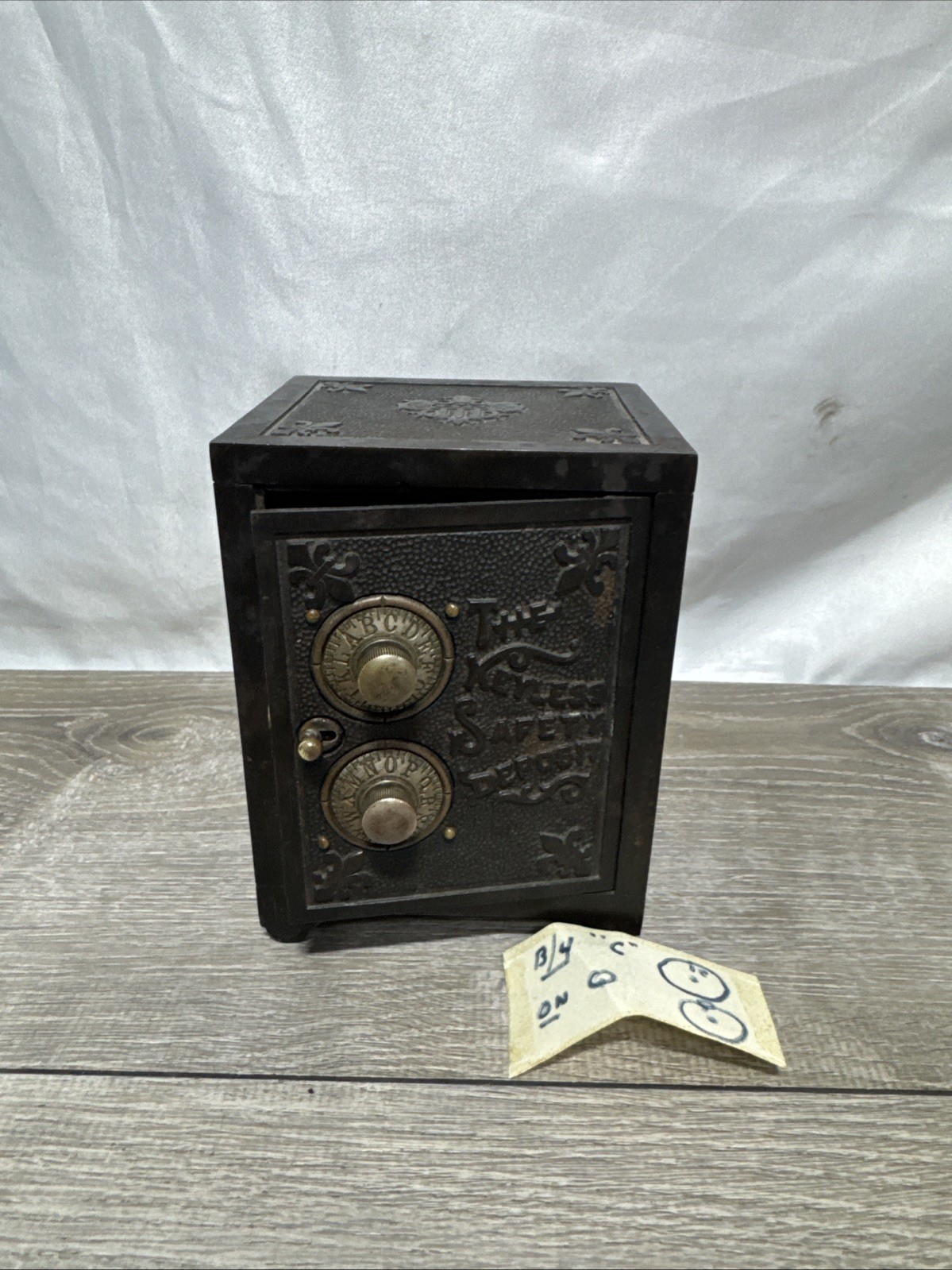 19thC Antique The Keyless Safety Deposit Cast Iron Safe Double Combination Bank