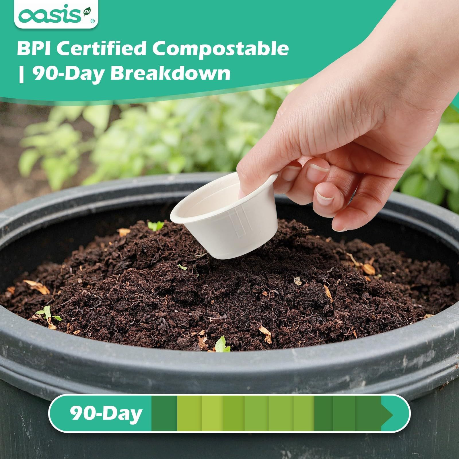 OasisSN [𝟐𝐨𝐳, 𝟓𝟎𝟎-𝐏𝐚𝐜𝐤] Compostable Souffle Cups, 2 Ounce, White