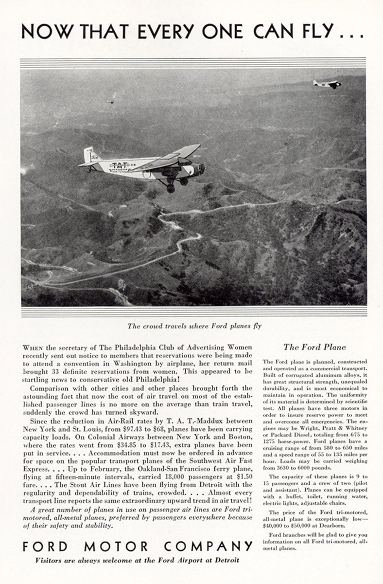 1930 Ford Motor Company: Now That Every One Can Fly Vintage Print Ad