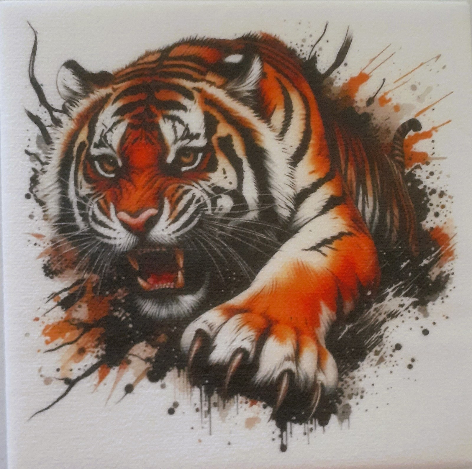 2 individual Paper Decoupage BEVERAGE NAPKINS -TIGER ON ATTACK 1 MOTIF