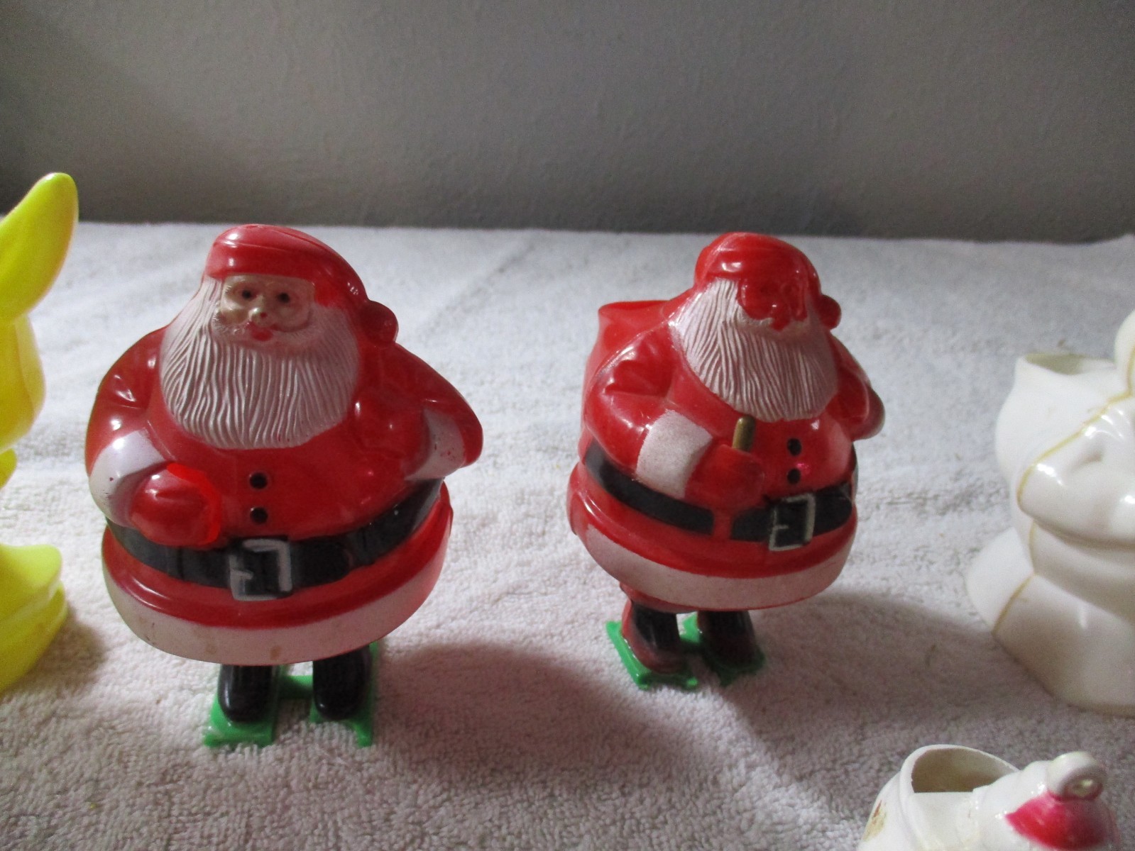 9 Vintage Christmas Easter Plastic Candy Container Santa Snowman Boot Rabbit lot