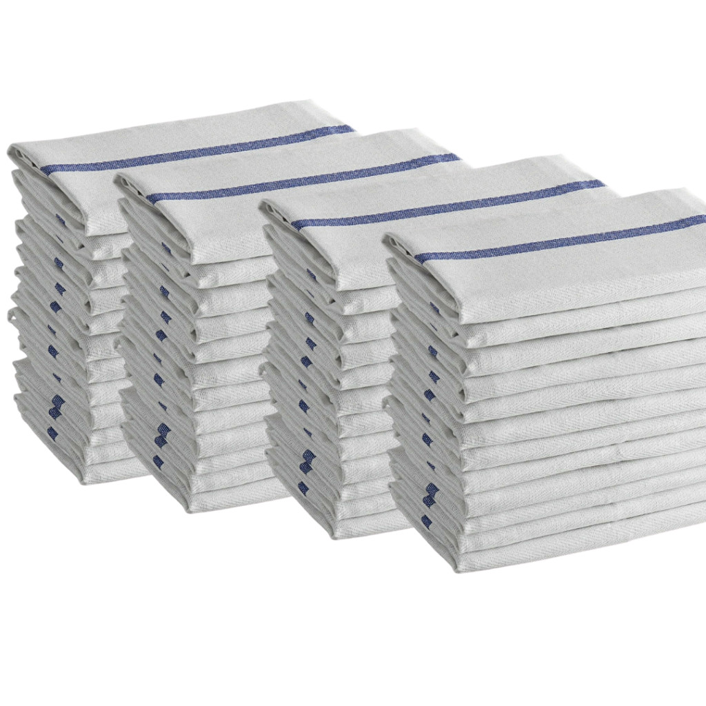 New Dish Towels White with Blue Striped 15 x 25 Kitchen Tea Towels (Pack of 48)