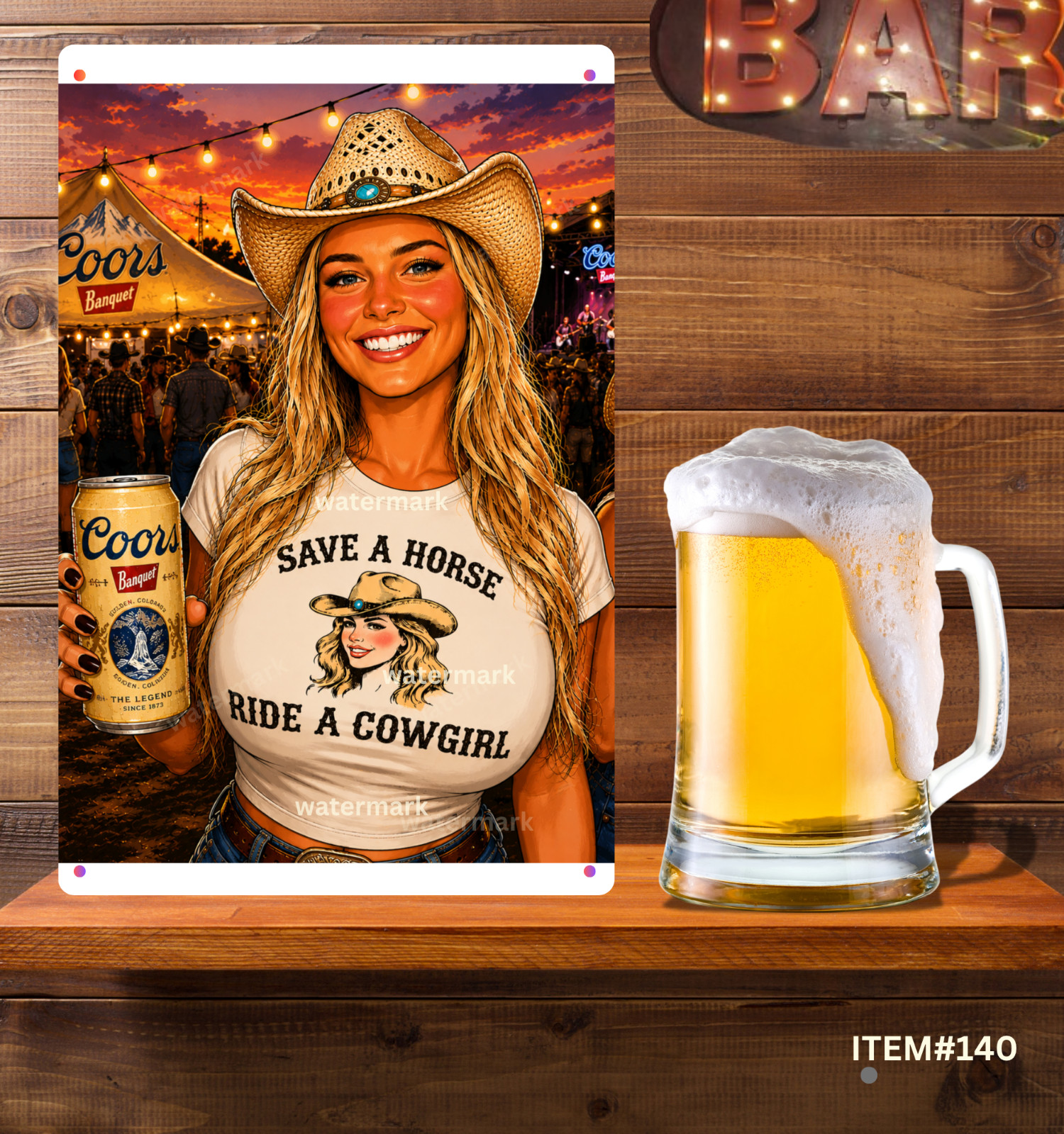 CBQUET- Beer Ride a Cowgirl Beer Metal Sign Man Cave Bar Decor Beer Sign Read De