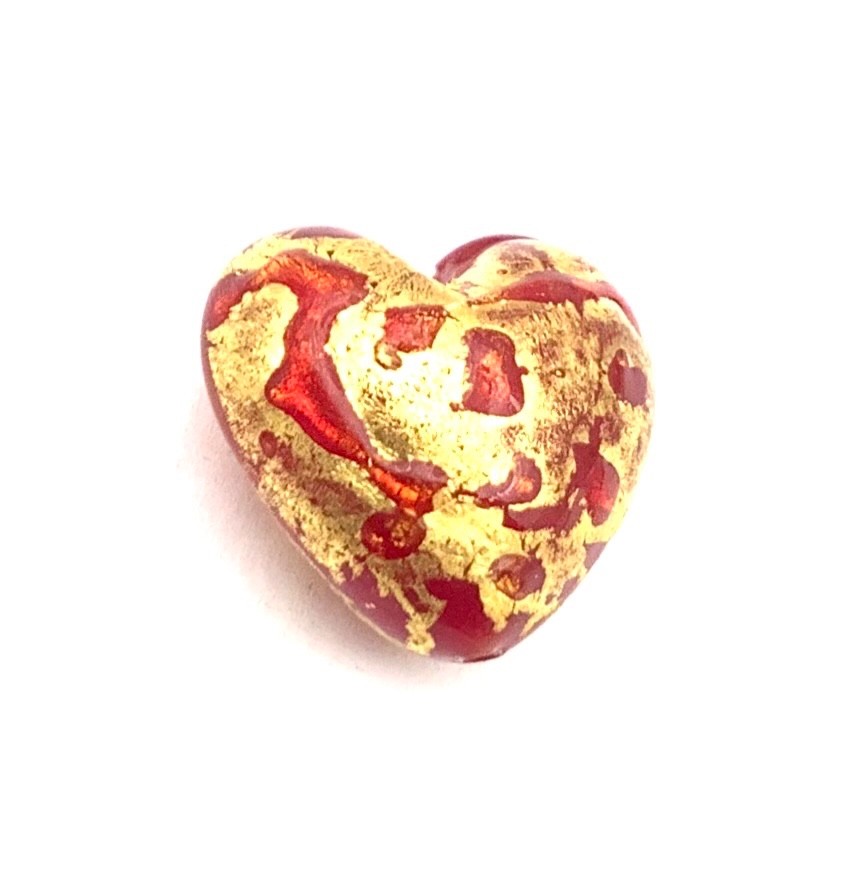 Heart shaped Czech Red Gold lamp-work trade Bohemian Glass Bead
