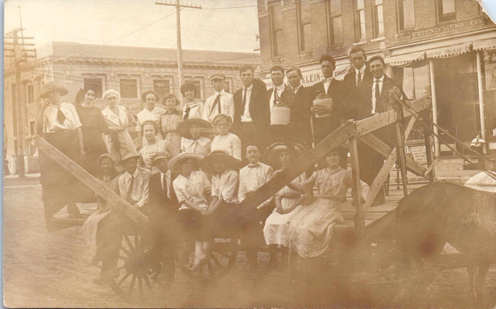1900s Anonymous People Posed on Wagon w/ Crocks Hayride RPPC Friend NB Postcard
