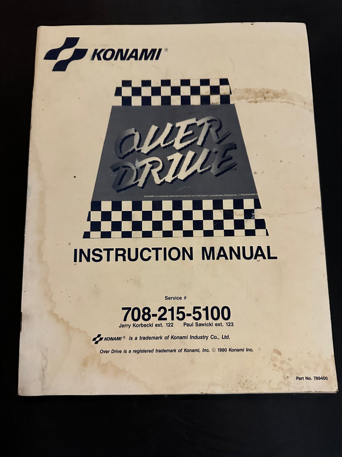 Original Arcade Manual: OVER DRIVE – 1990 – KONAMI – FREE SHIPPING