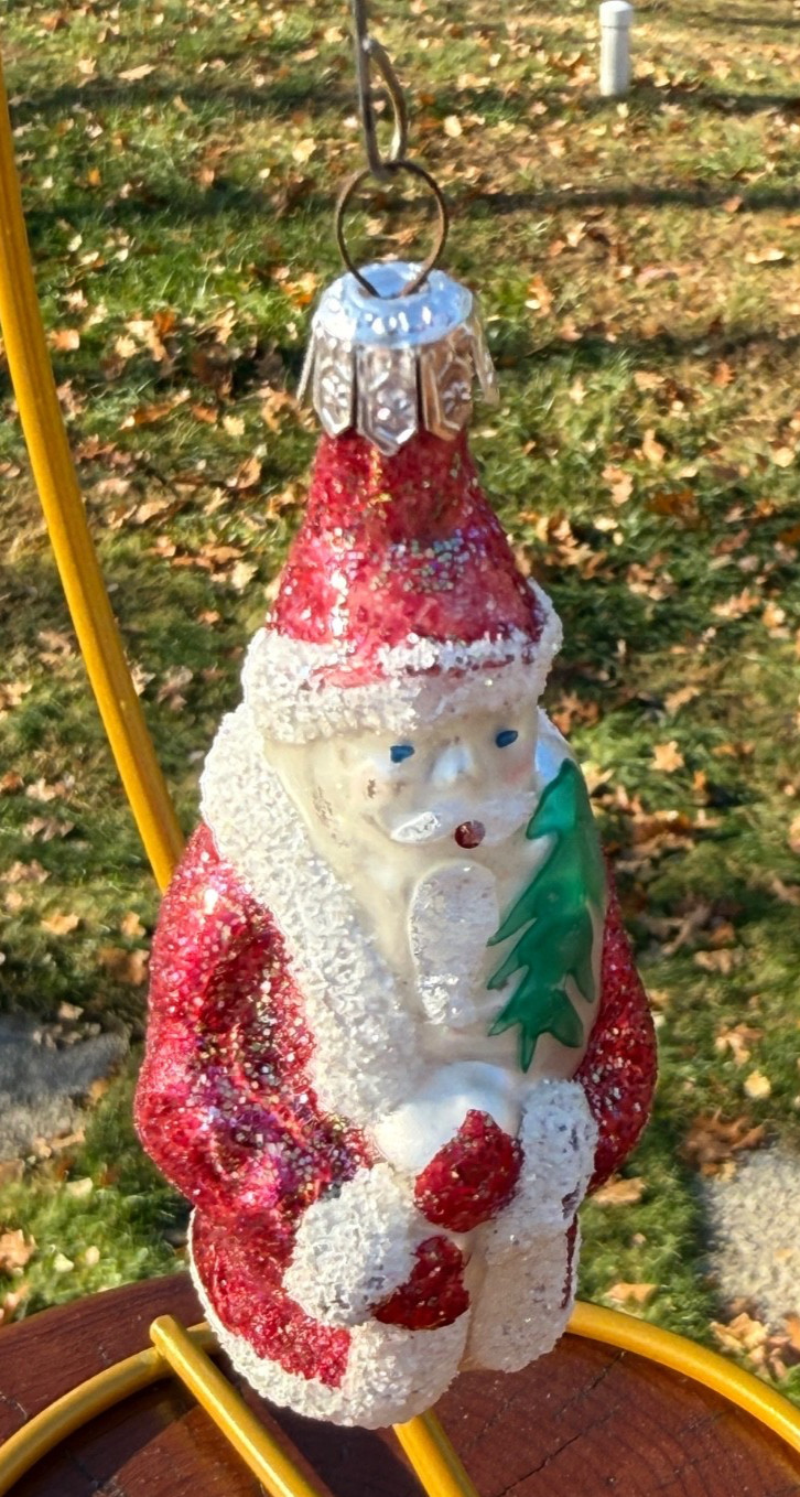 VTG Hand Blown & Painted Mercury Glass SANTA CHRISTMAS ORNAMENT Made in Poland