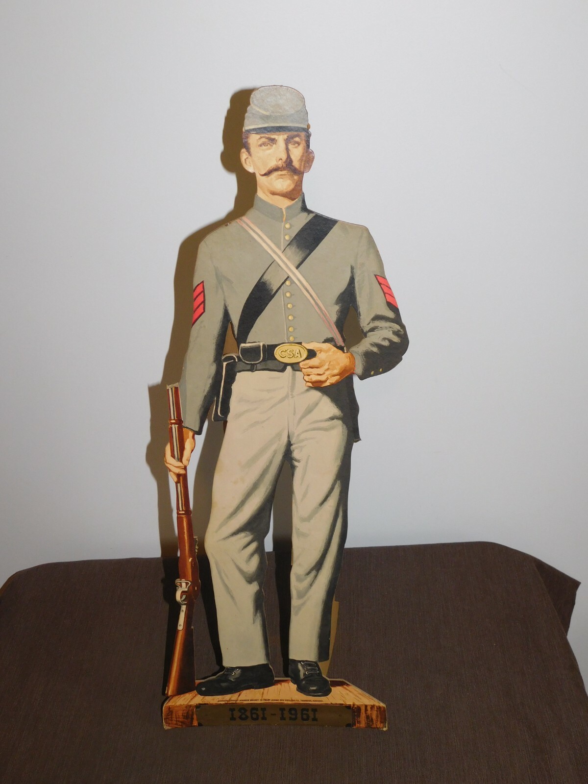 VINTAGE 1861-1961 CONFEDERATE SOLDIER CSA CARDBOARD 29″ JOHNNY REB STORE DISPLAY