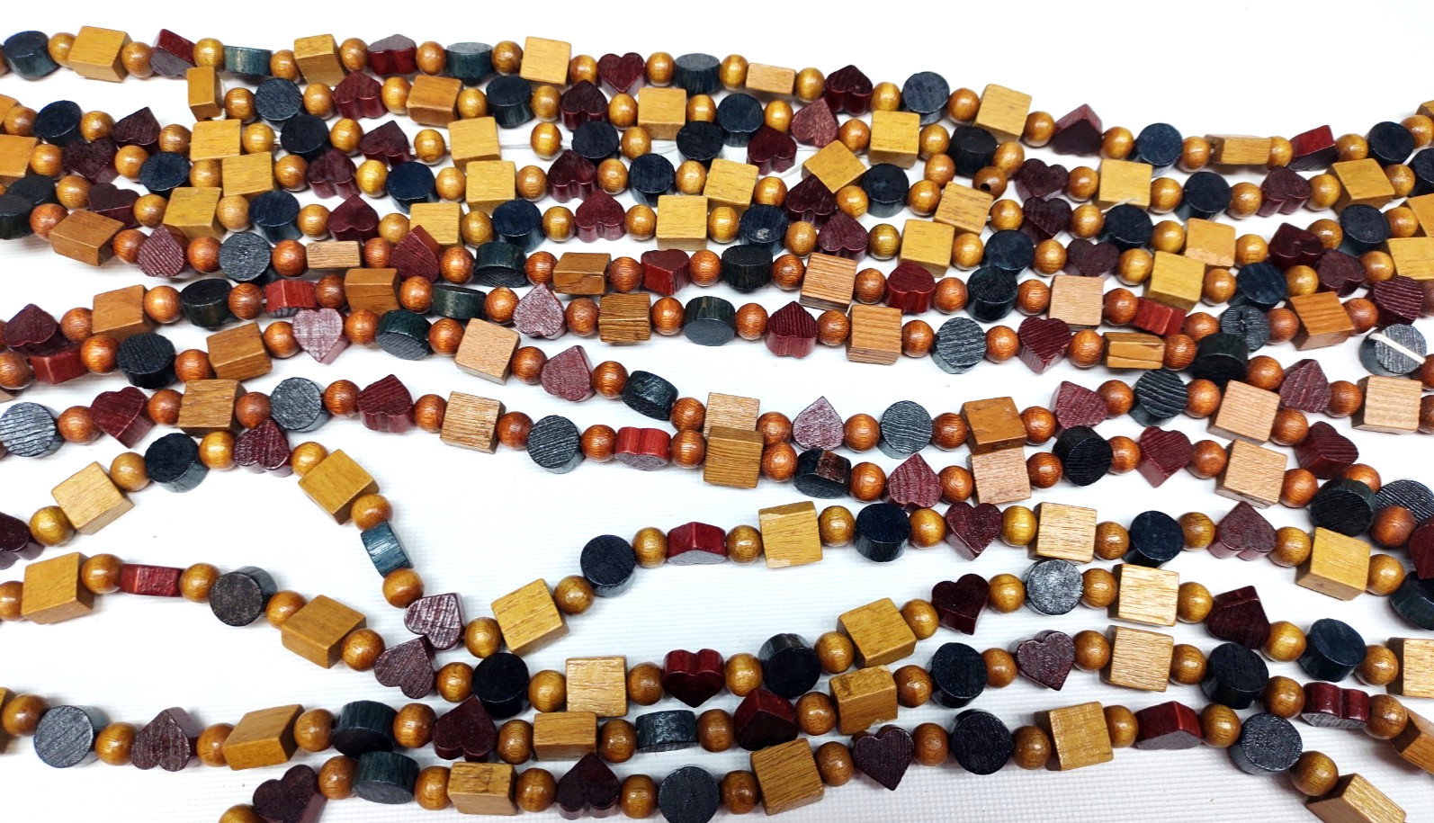 3 Vtg Wooden Garlands ~Hearts Squares Balls Circles~Midwest~Taiwan~ ft each