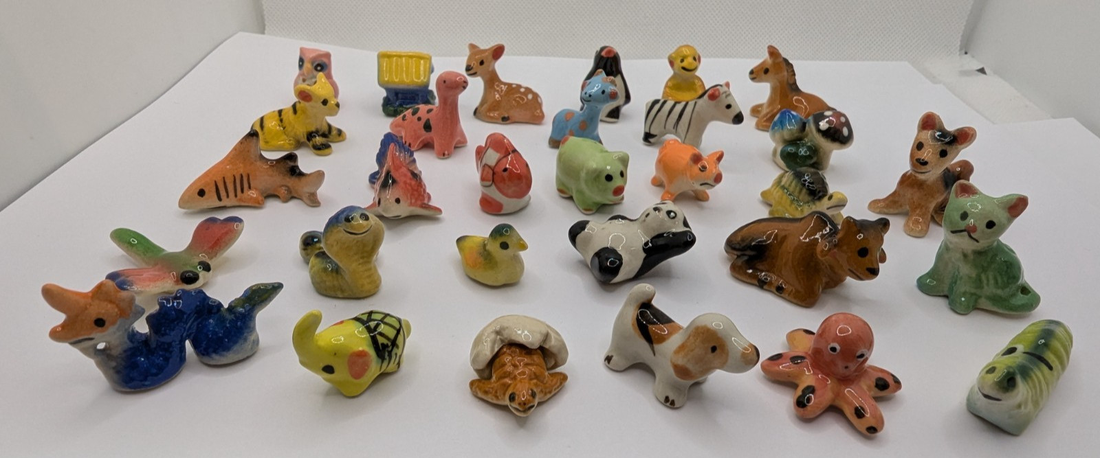 30 Miniature Ceramic Animal Figurines. Hand Painted Animal Figures Random Colors