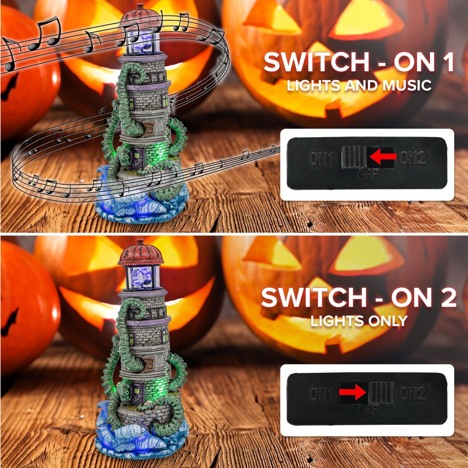 FG Square – Lighthouse Attack Kraken Theme Halloween Village 6″ x 6″ x 12″