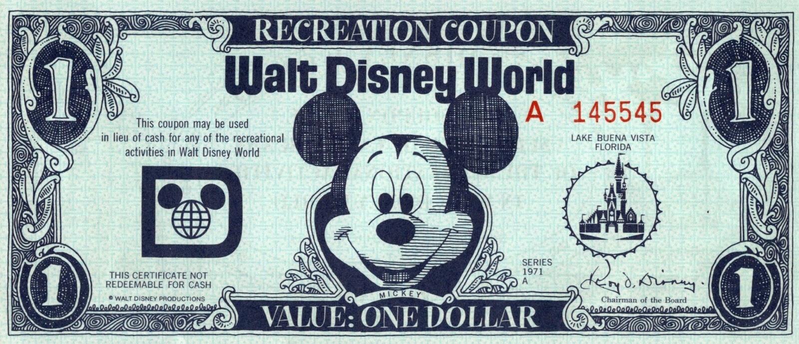 Scarce 1971 Recreation Coupon Disney Dollars, Uncirculated *Lowest Price on eBay