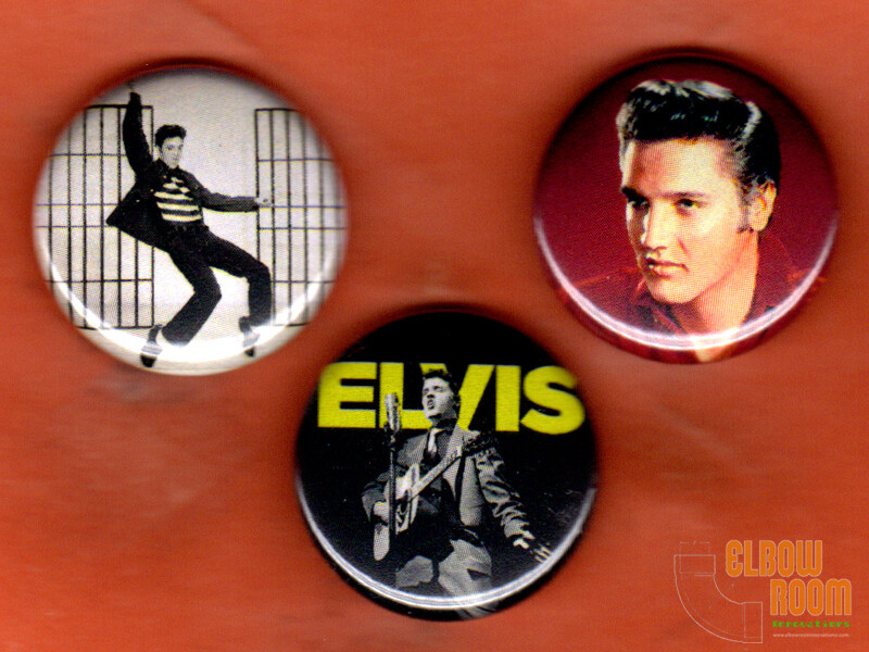 Set of three 1″ Elvis pinback buttons pins The King