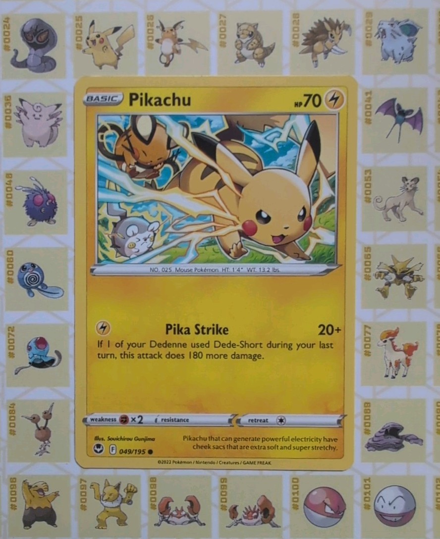 Pikachu 049/195 Silver Tempest Regular Pokemon Card