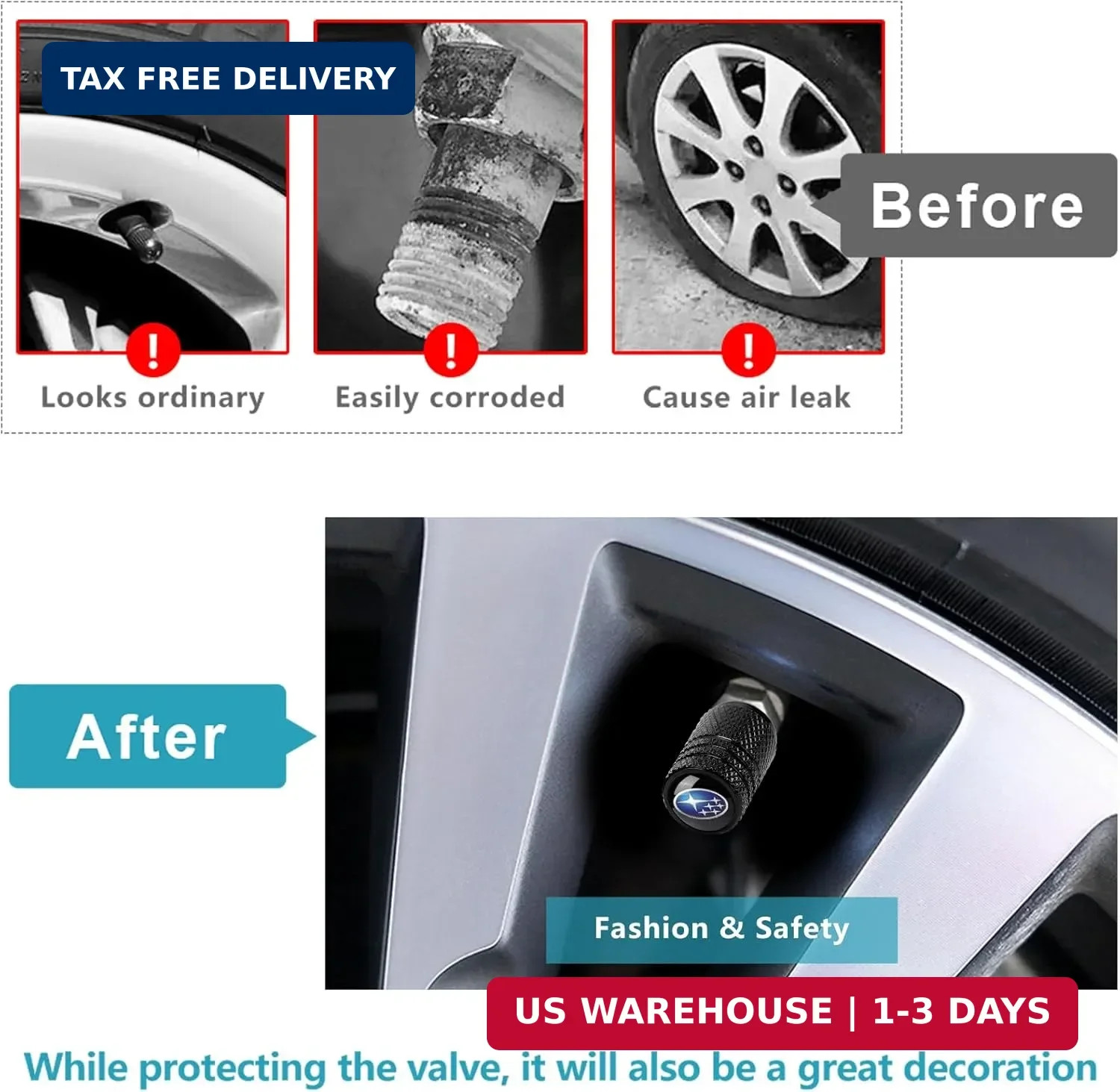 4pcs Tire Valve Stem Caps, Compatible with Subaru Series Stem Cap Universal Car